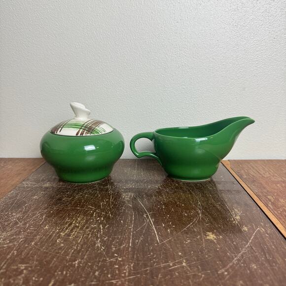 Vintage MCM retro green white brown ceramic cream &‎ sugar serving set - Picture 1 of 11